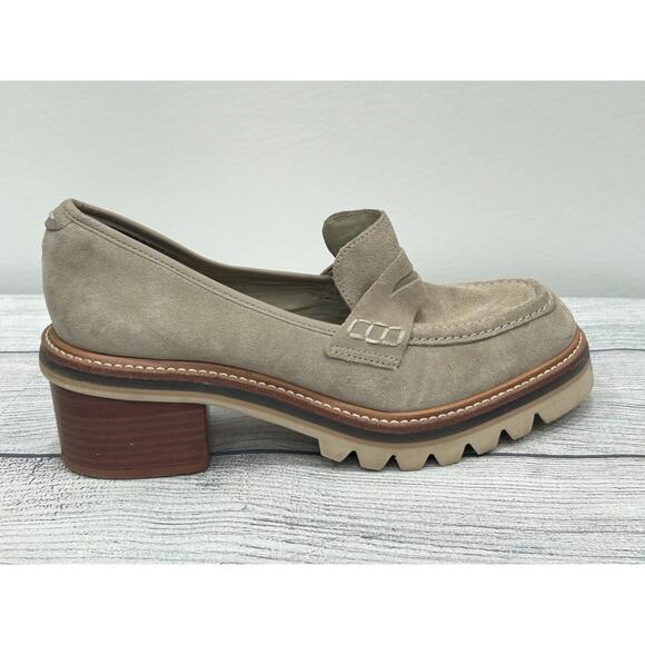 Bernardo Beige Selma Leather Slip On Lug Sole Block Heel Penny Loafer Y2K 6M - Picture 1 of 15
